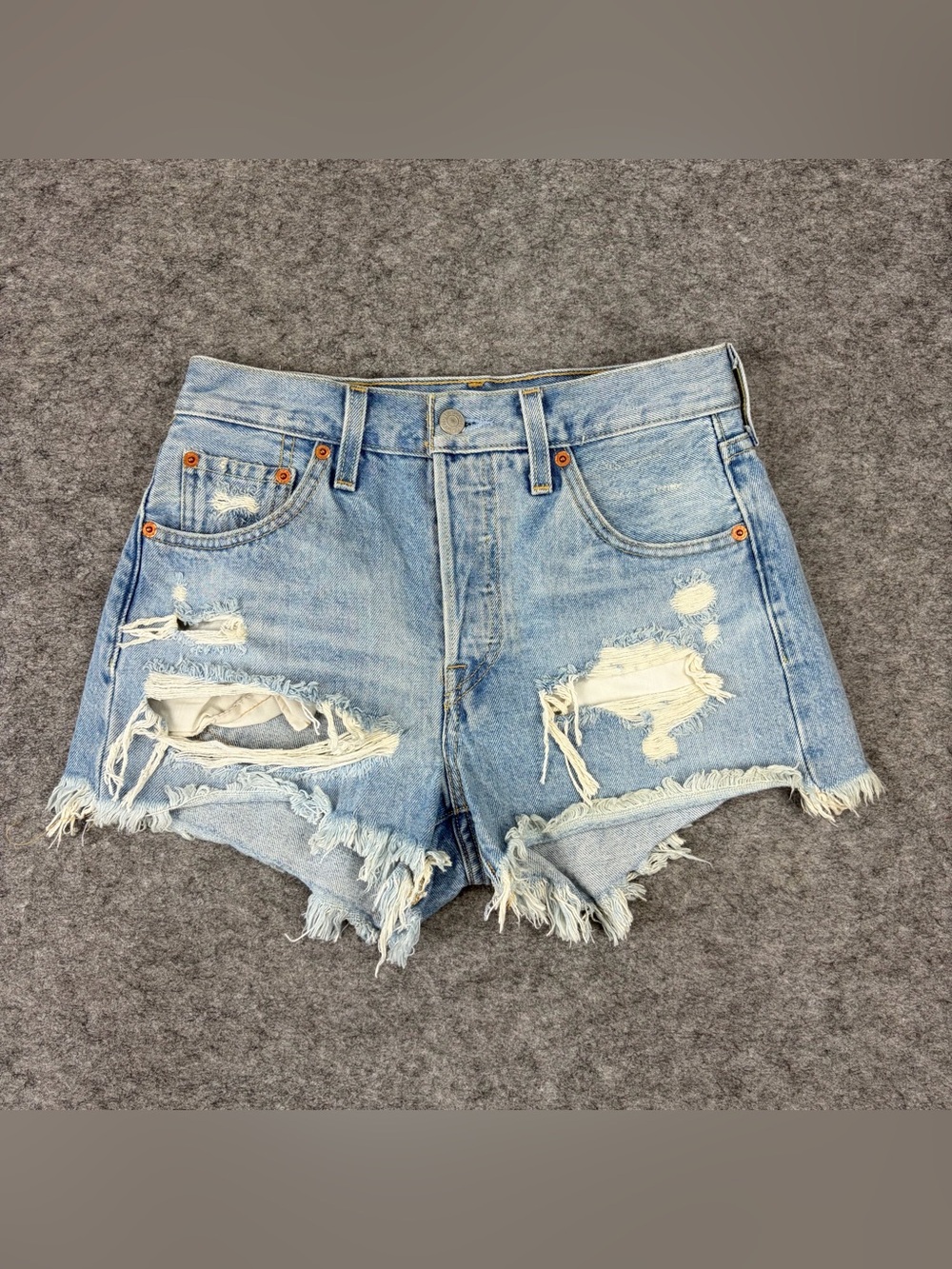 Levi's 501 Denim Shorts Women's Size 25 High Rise Distressed Festival Light Wash